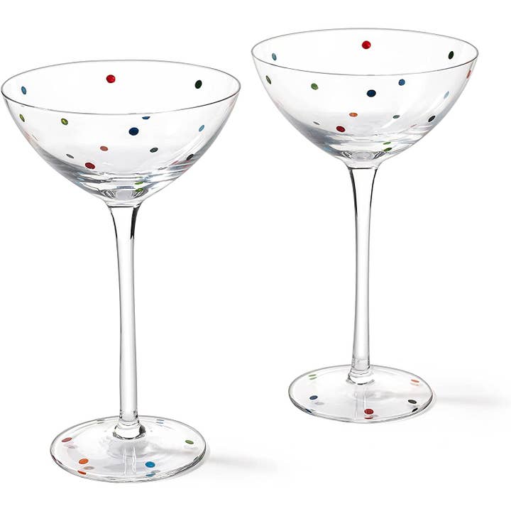 The Wine Savant / Khen Glassware - Wholesale Cocktail/Liquor Glass - Polka Dot Confetti Stemmed Martini Glasses 5.8oz Set of 2