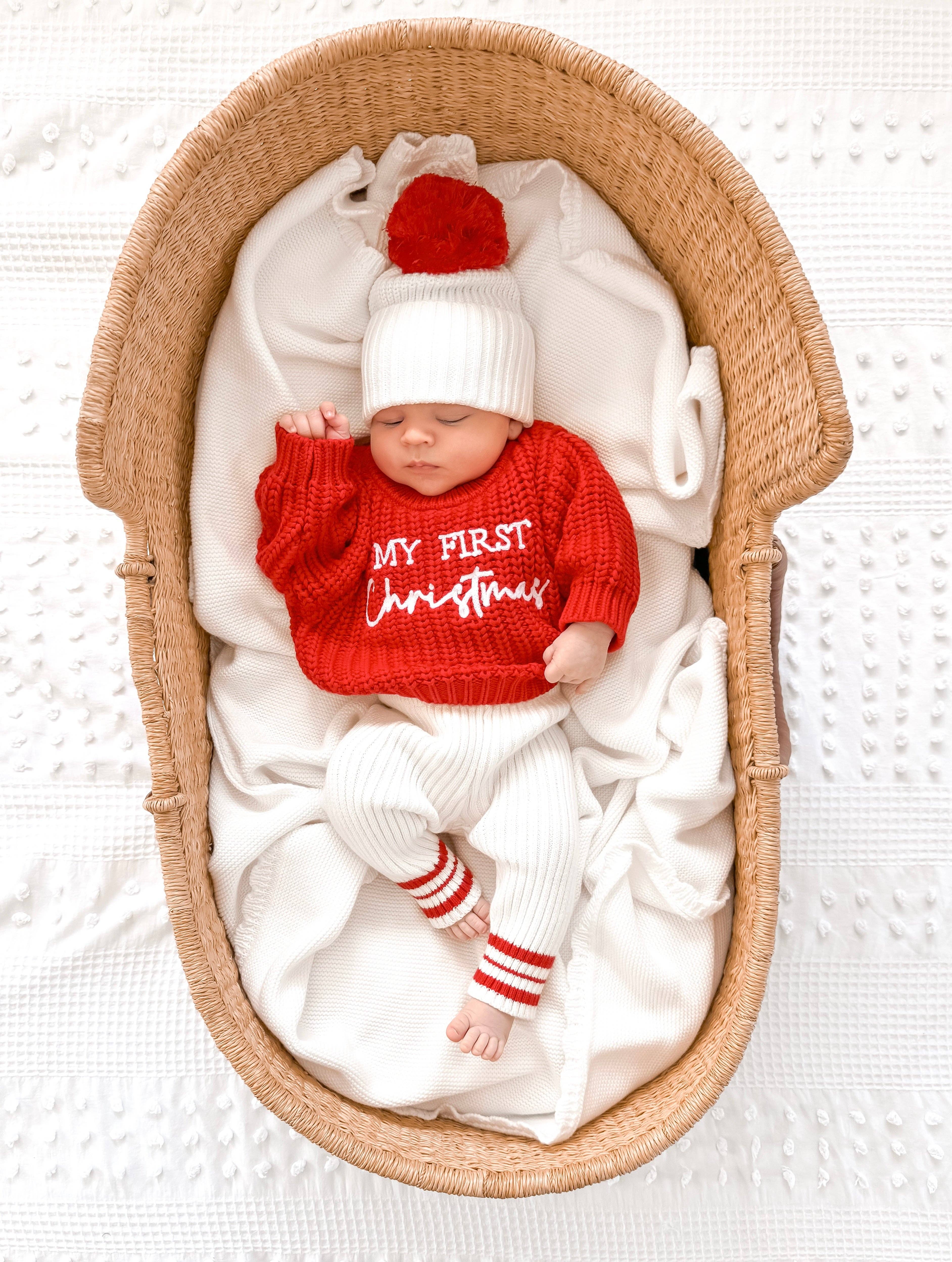 Petite + Co - Wholesale Knit Sweater - Baby - CHUNKY KNIT JUMPER | RED - MY FIRST CHRISTMAS1
