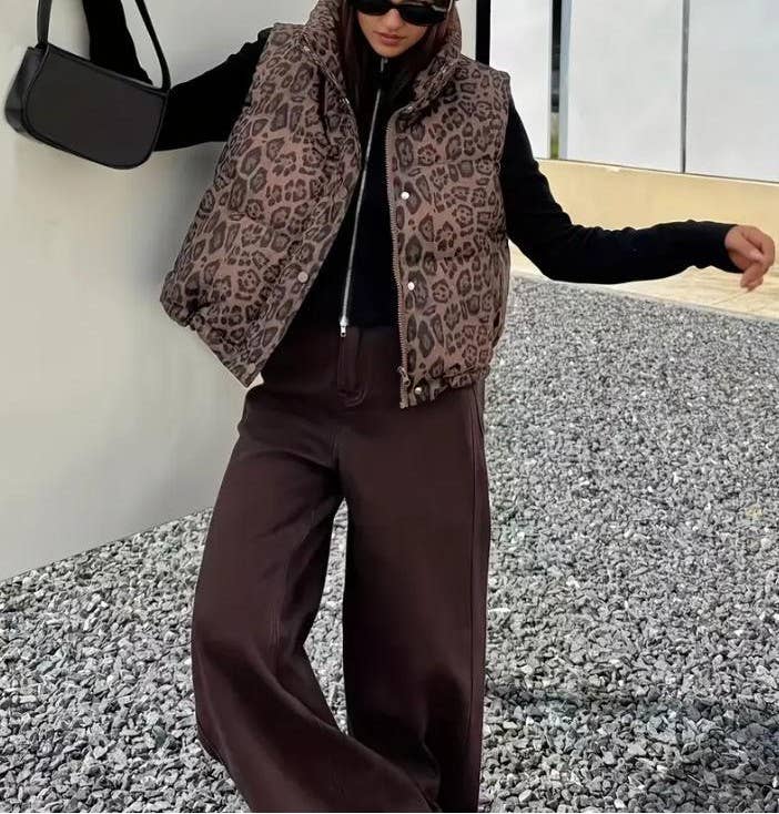 Rosa Clothing - Wholesale Outerwear Vest - Women's - Leopard Print Puffer Vest Women Winter Streetwear Trendy1