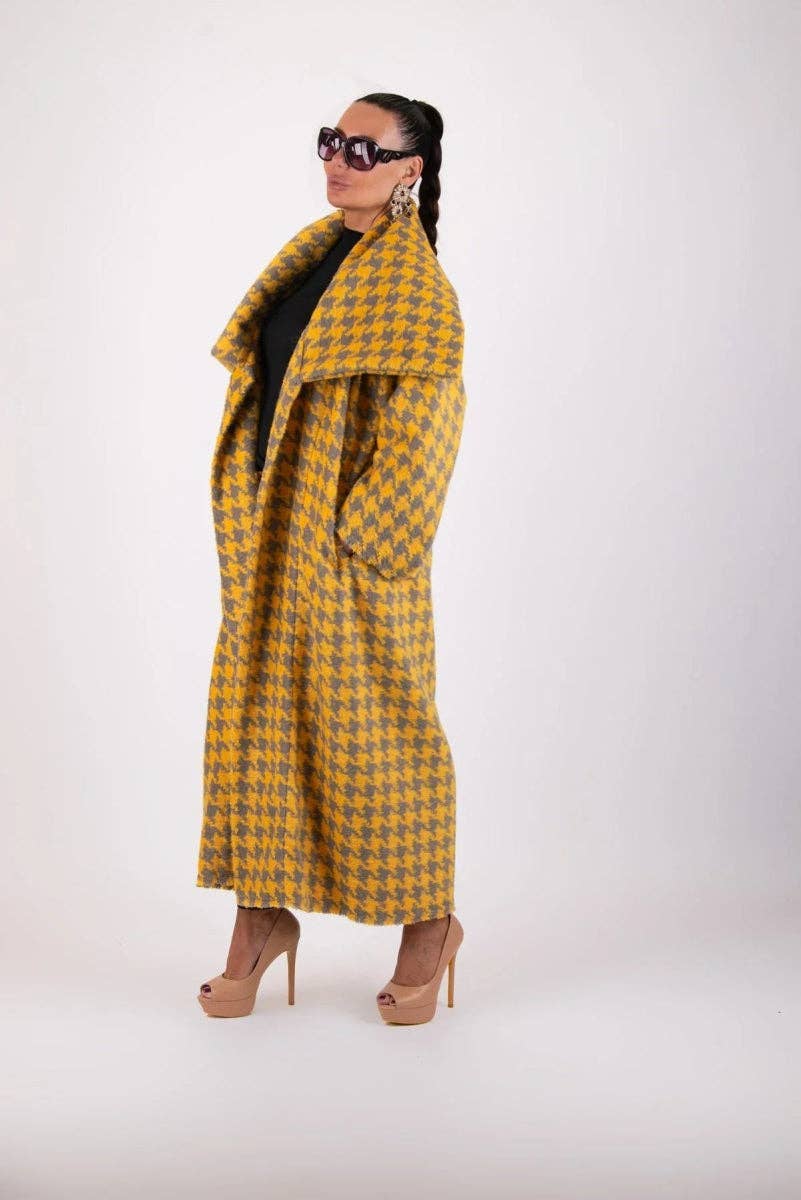 Jaune Manteau d'hiver pied-de-poule OFELIA en vente sur Faire4