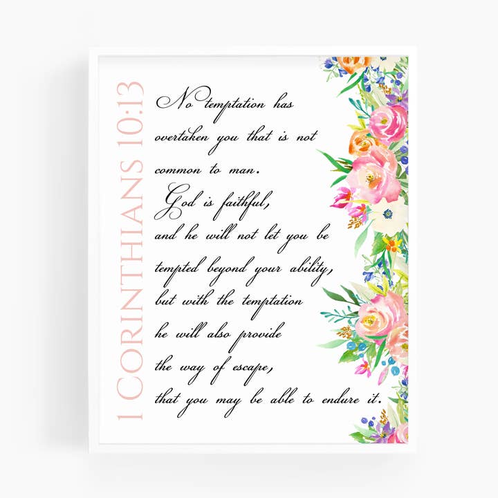 1 Corinthians 10:13 | Watercolor Bible Verse Wall Art Print for wholesale by Scripture and Grace