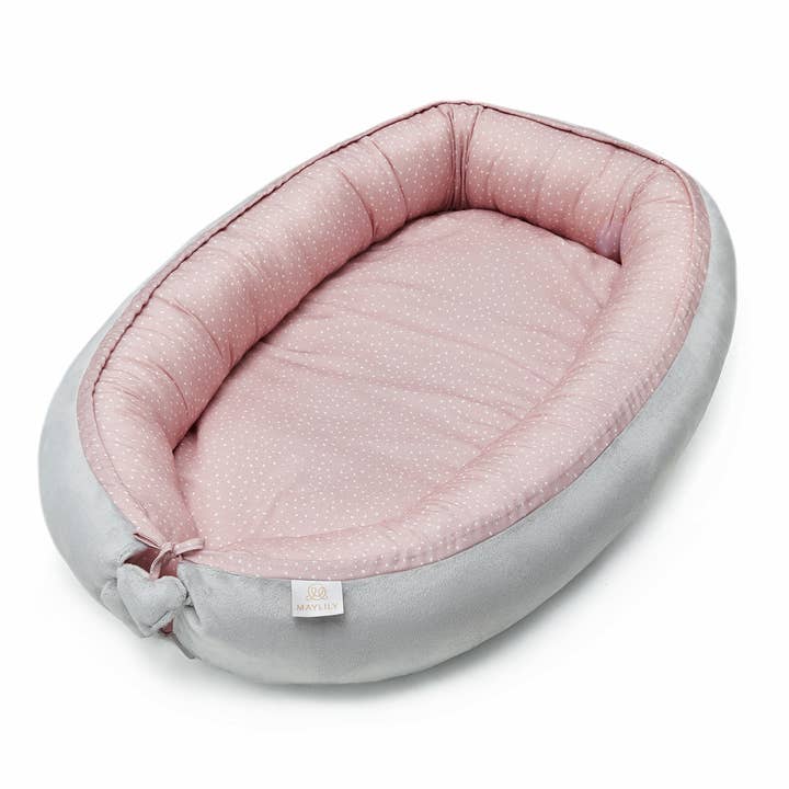 Bamboe babynest Premium - Stones roze - zilver voor wholesale door MAYLILY
