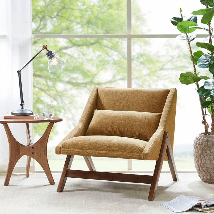 Olliix - Wholesale Chair - Recessed Arms Modern Mid-Century Accent Chair, Mustard *