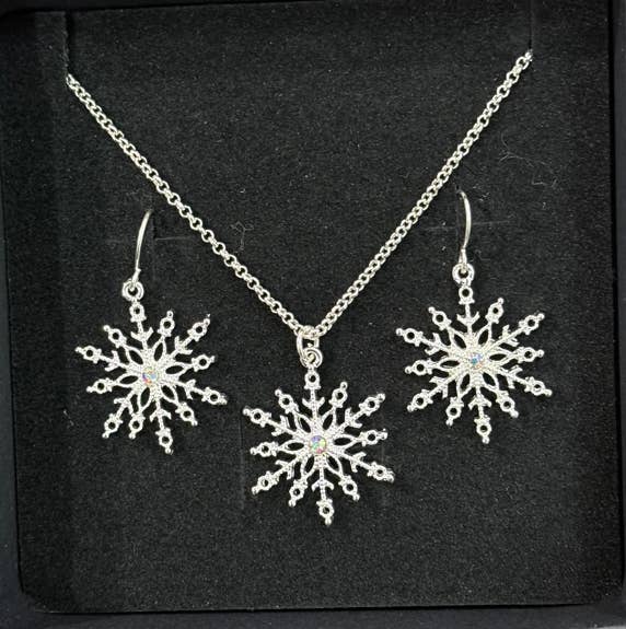 0011 PREMIERE - Vendita all'ingrosso Parure di gioielli - Set collana natalizia Silver Crystal AB Snowflake FR3969