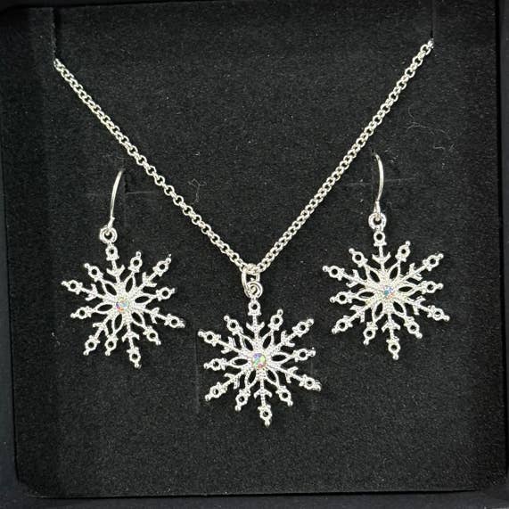0011 PREMIERE - Vendita all'ingrosso Parure di gioielli - Set collana natalizia Silver Crystal AB Snowflake FR39690