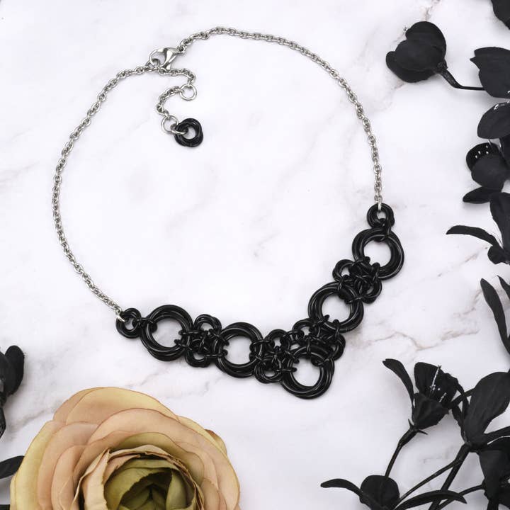 Knotted Metal V Necklace - Black for wholesale by Rebeca Mojica Jewelry