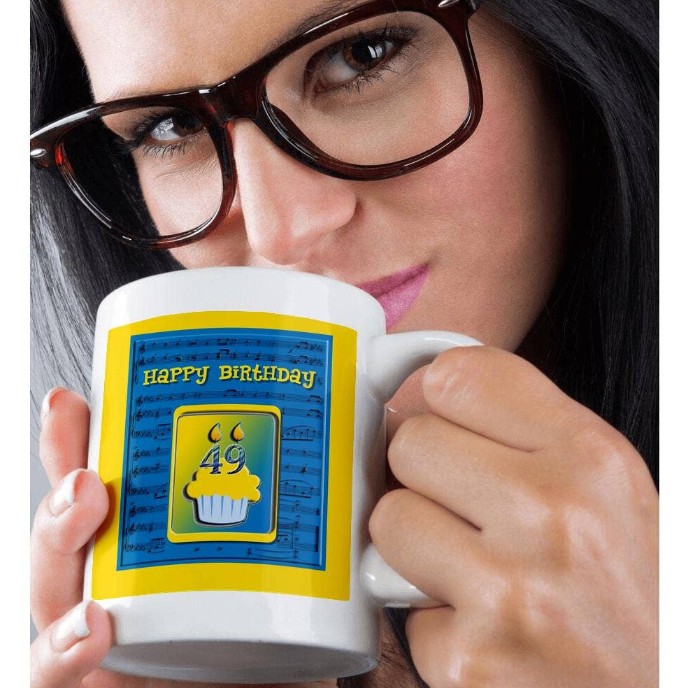 3dRose - Vendita all'ingrosso Tazza - 3dRose, Tazza con Cupcake per il 49° Compleanno su Note Musicali, Blu e Giallo9