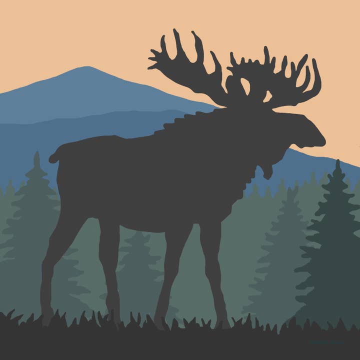 Impression artistique de silhouette d'orignal en forêt pour la vente par Lehoux Art