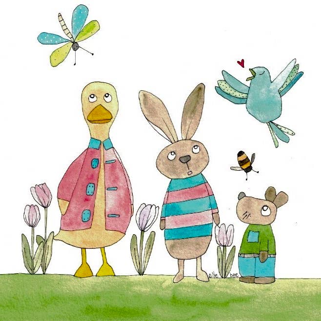 Amici nel Giardino dei Tulipani Biglietto di auguri per la vendita all'ingrosso da parte di Elle Bee Art Studio