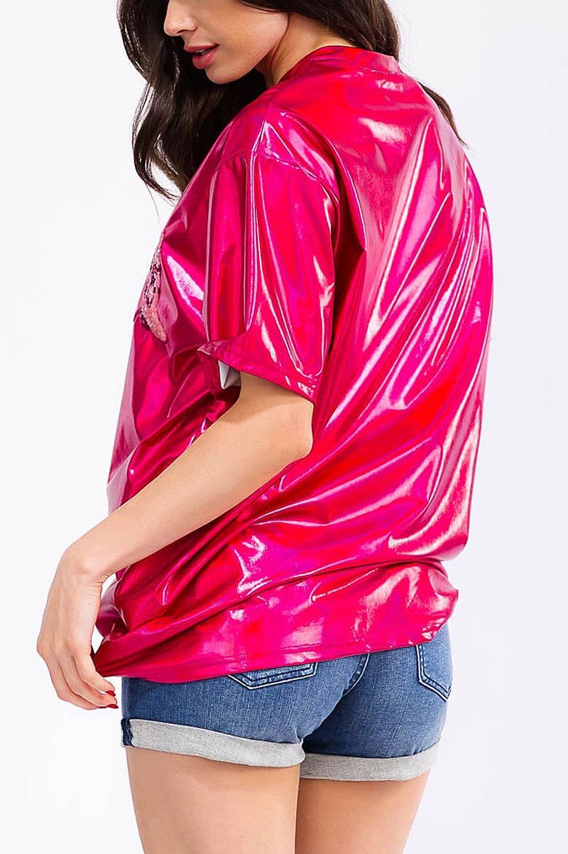 MAGENTA KORTÆRMET METALLISK GRAFISK TOP for engroshandel på Faire2