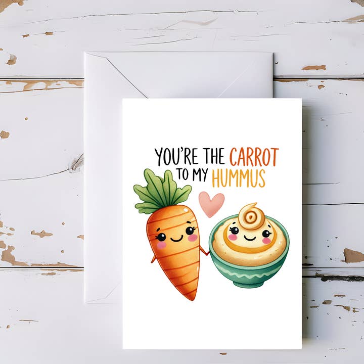 Carrot and Hummus Greeting Card – Healthy Love Pun, Blank Inside and other Purchase Wholesale noa hummus. Free Returns & Net 60 Terms on Faire trending on Faire.