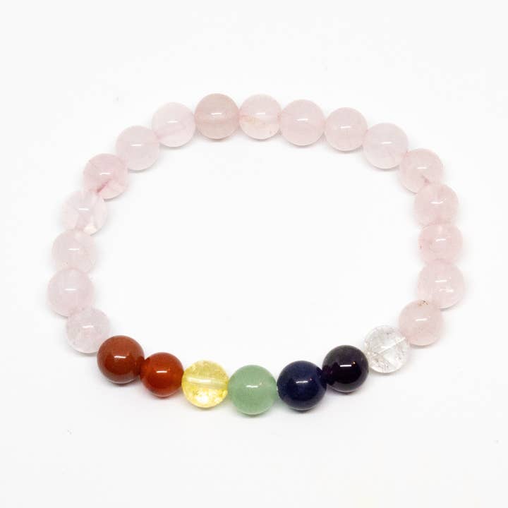 Real Gemstone Rose Quartz Chakra Bracelet - Wrist Mala - 8mm for wholesale by Namu Baru Inc.