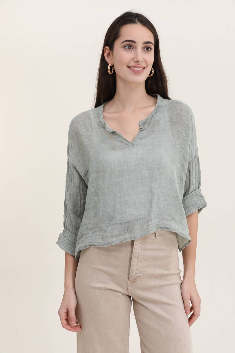 la maison des fibres naturelles - Wholesale Blouse - Dames - Linnen top met v-hals 23100, 100% linnen9