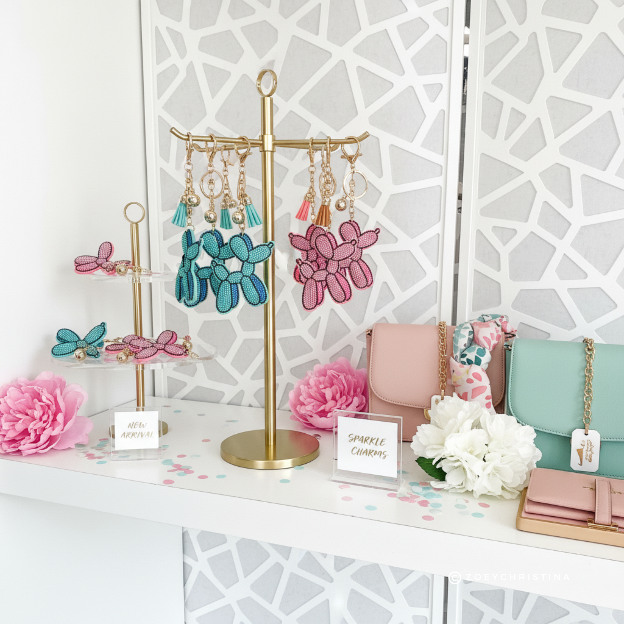 Zoey Christina - Wholesale Keychain - Unisex - Rhinestone Balloon Dog Keychain Sparkly Keychain Accessory8