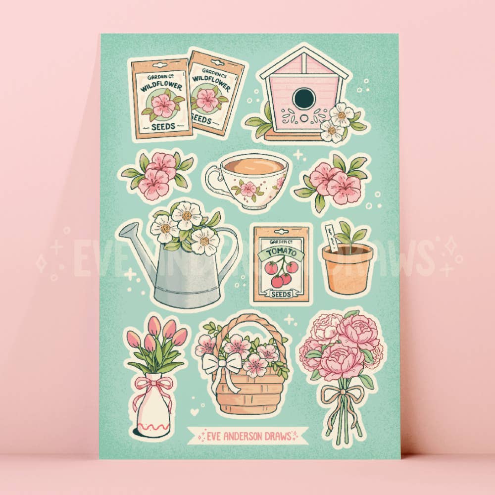 Eve Anderson Draws - Wholesale Sticker - Cottage Garden Sticker Sheet - A60