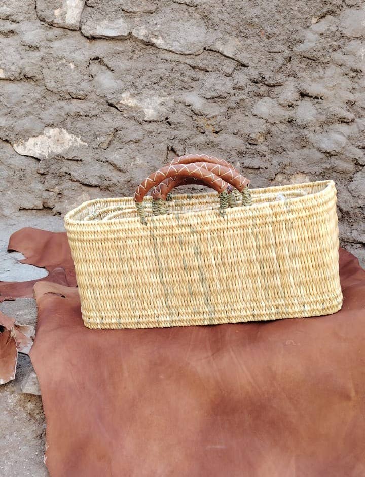 Twins Basket - Wholesale Basket - REED BASKET WITH LEATHER Handles0