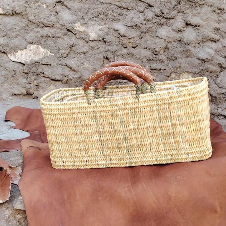 Twins Basket - Wholesale Basket - REED BASKET WITH LEATHER Handles