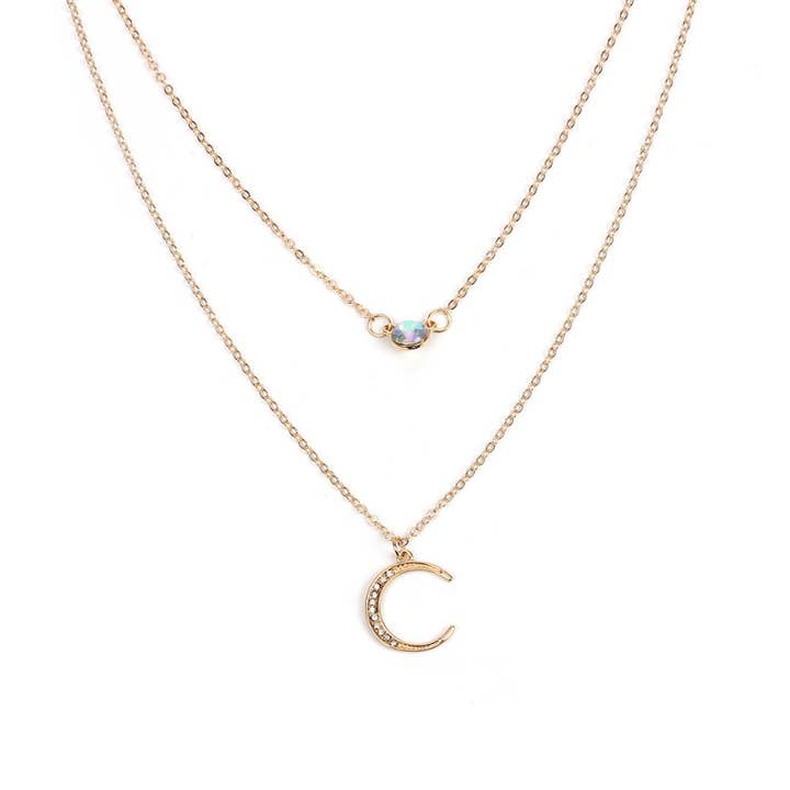 Perimade & Co. LLC - Wholesale Pendant/Charm Necklace - Dainty Sun Moon Opal Charm Layering Necklace in Solid Copper8