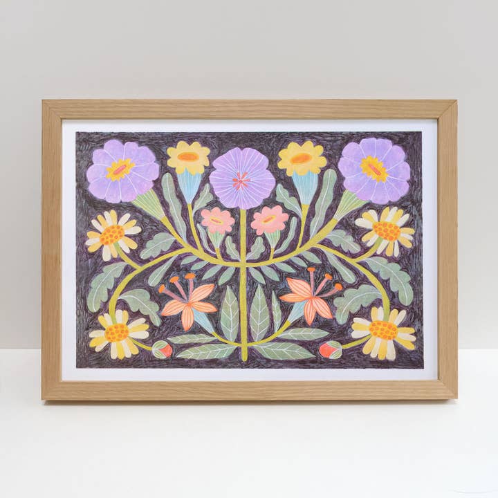 Volkslandschaft 1 | A3 Risograph-Druck, Blumen-Wandkunst für den Großhandel von Printer Johnson Ltd