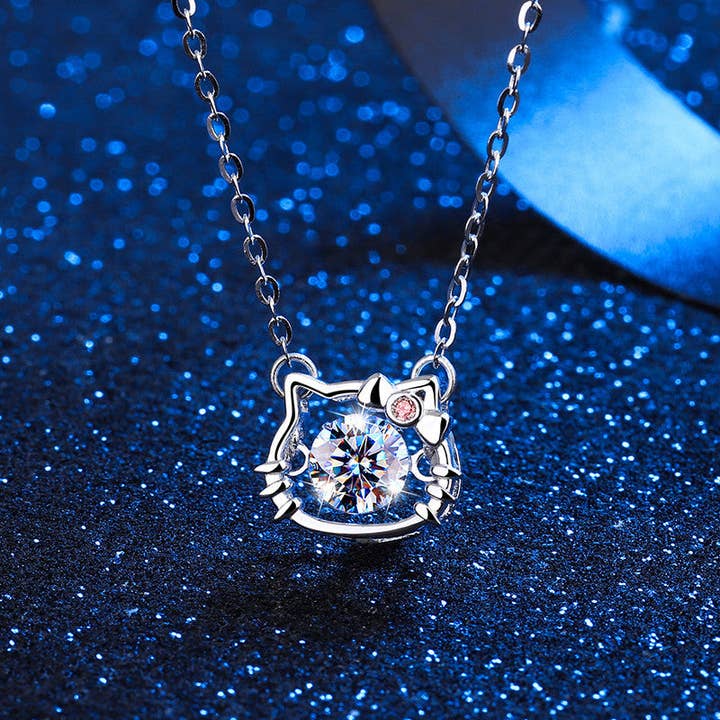 Dancing Stone Cat Pendant Necklace in 925 Sterling Silver for wholesale by Perimade & Co. LLC