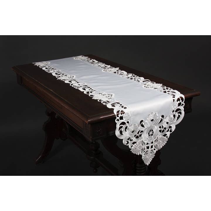 Xia Home Fashions & Manor Luxe - Wholesale Table runner - Delicate Lace Embroidered Cutwork Table Runner - White1