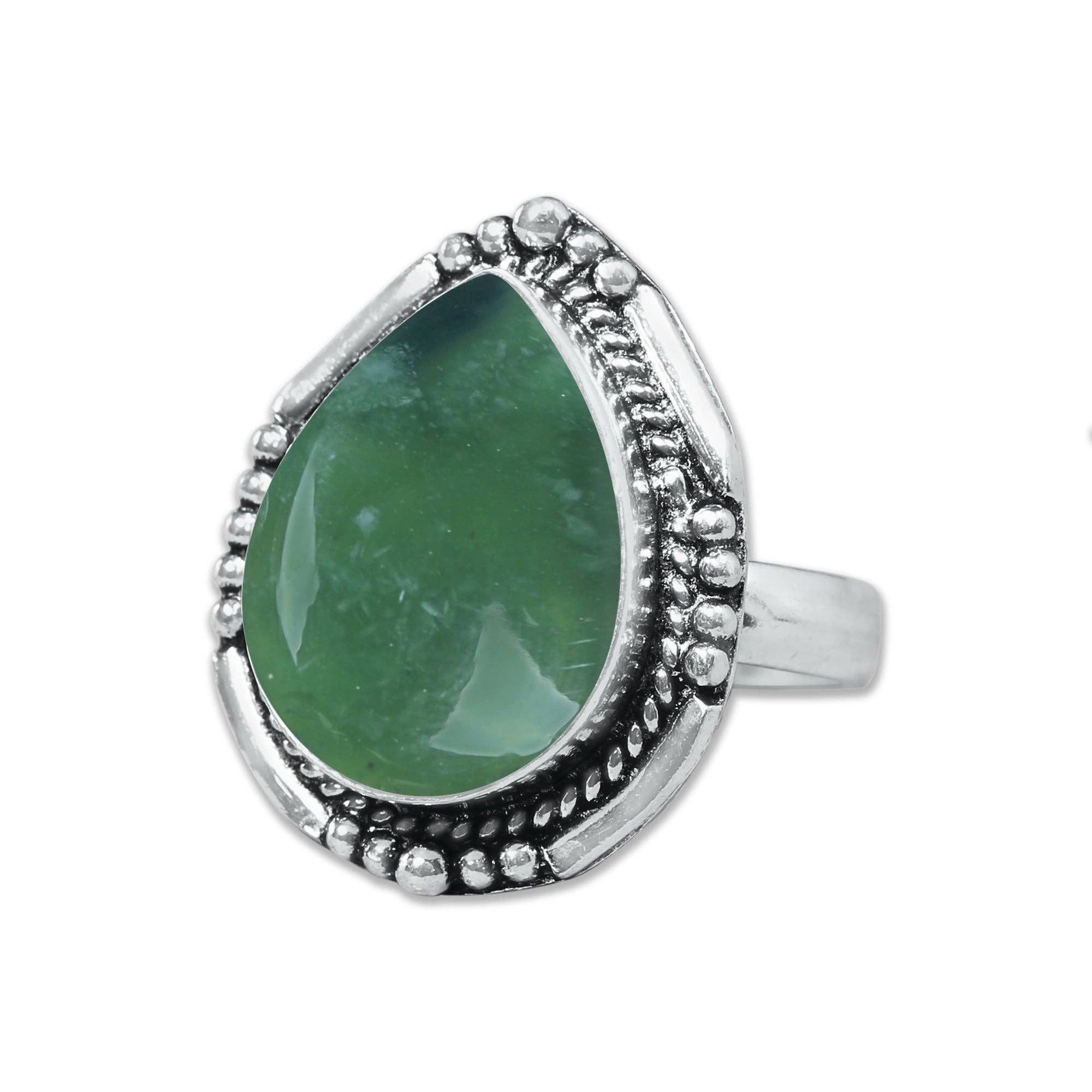 Handmade Jewels - Wholesale Cocktail/Statement Ring - Nephrite Jade Rings – Handmade, Silver-Plated, Bohemian (Made To Order)3