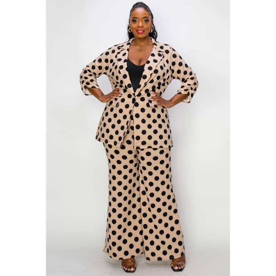 Black Pearl Clothing - Wholesale Blazer - Women's - Plus Size Clothing Polkdot Collared V-NEck Blazer2