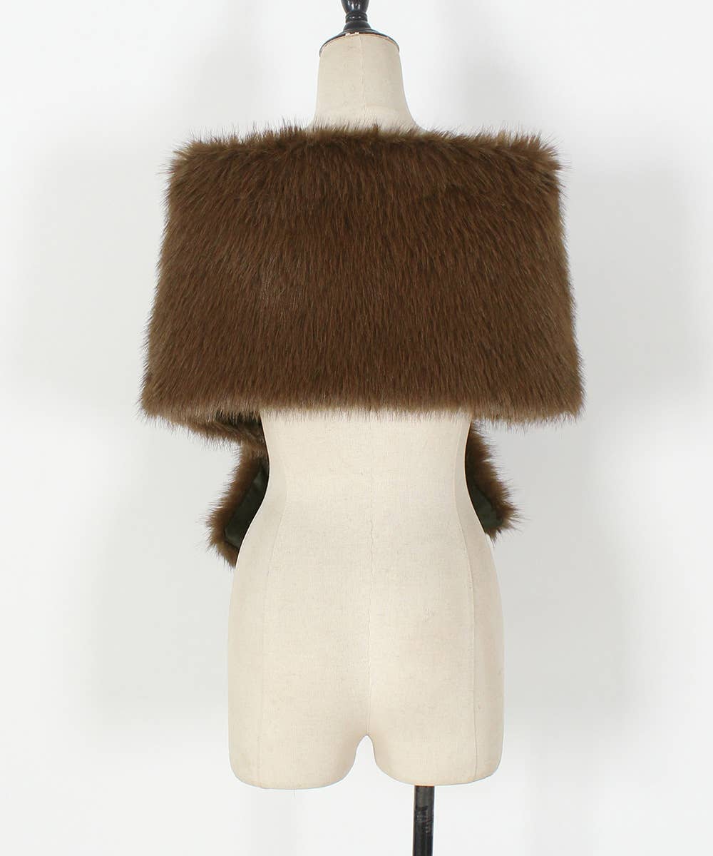 Rosa Clothing - Wholesale Cape - Women's - Warm Faux Fur Dress With A Cross Shawl4