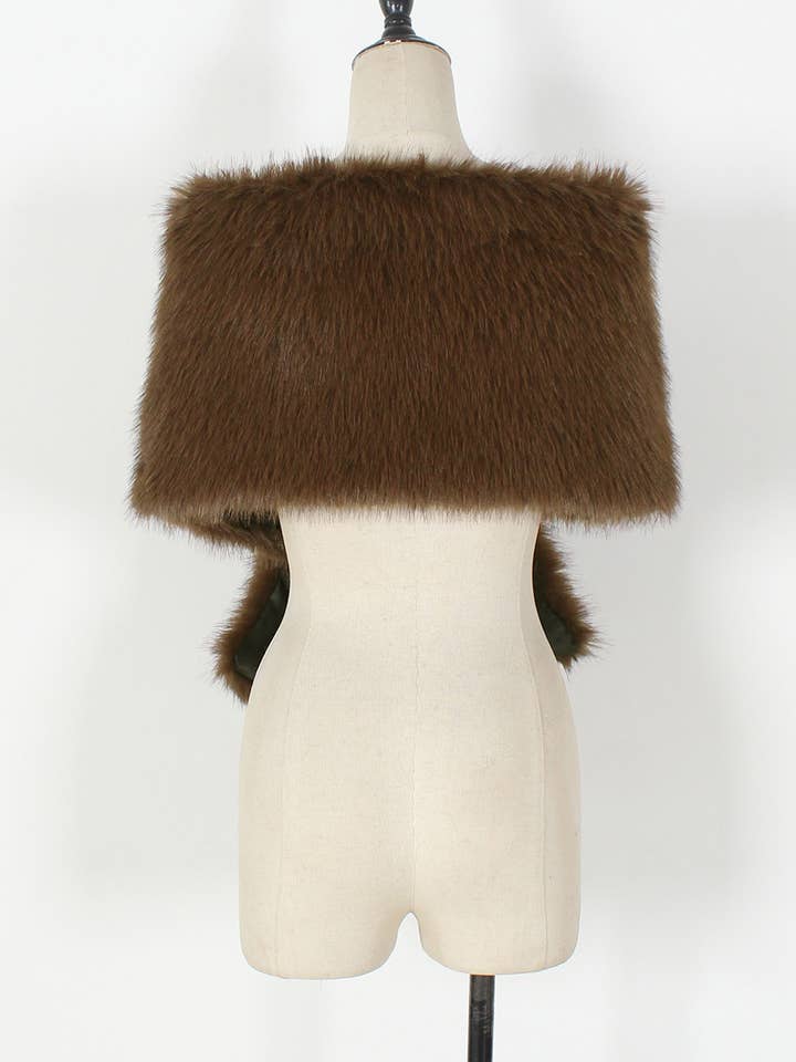 Rosa Clothing - Wholesale Cape - Women's - Warm Faux Fur Dress With A Cross Shawl4