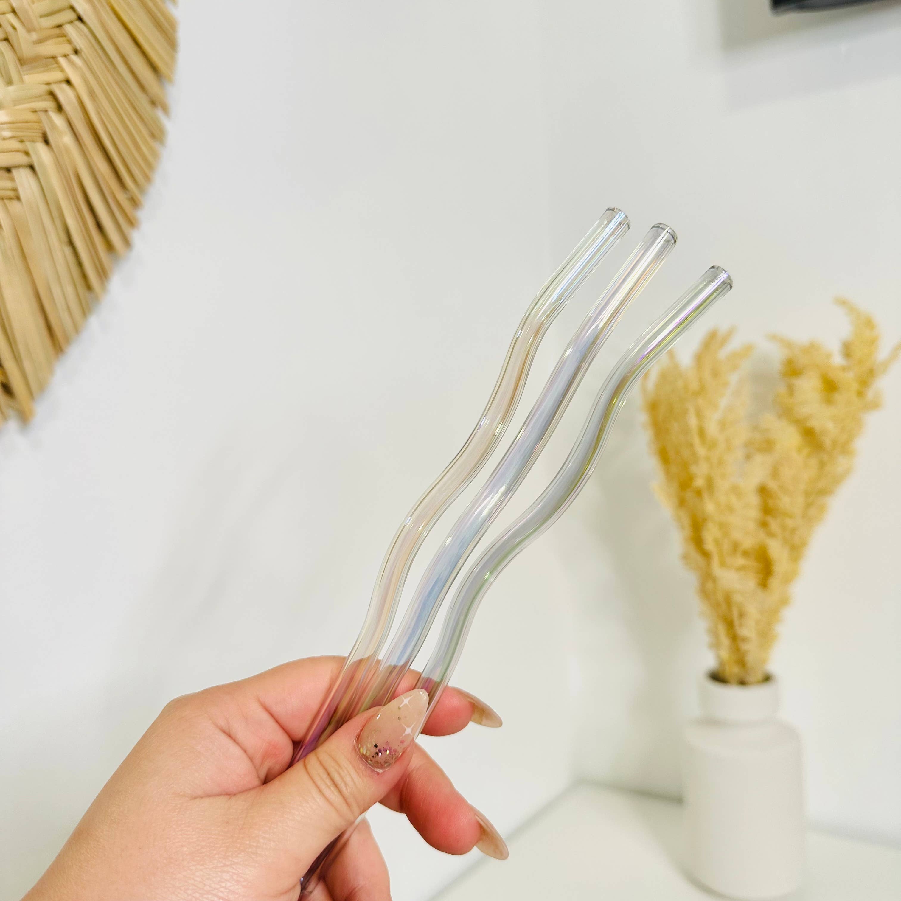 KuriArt Designs - Wholesale Drinking Straw - Iridescent Wavy Glass Straws6