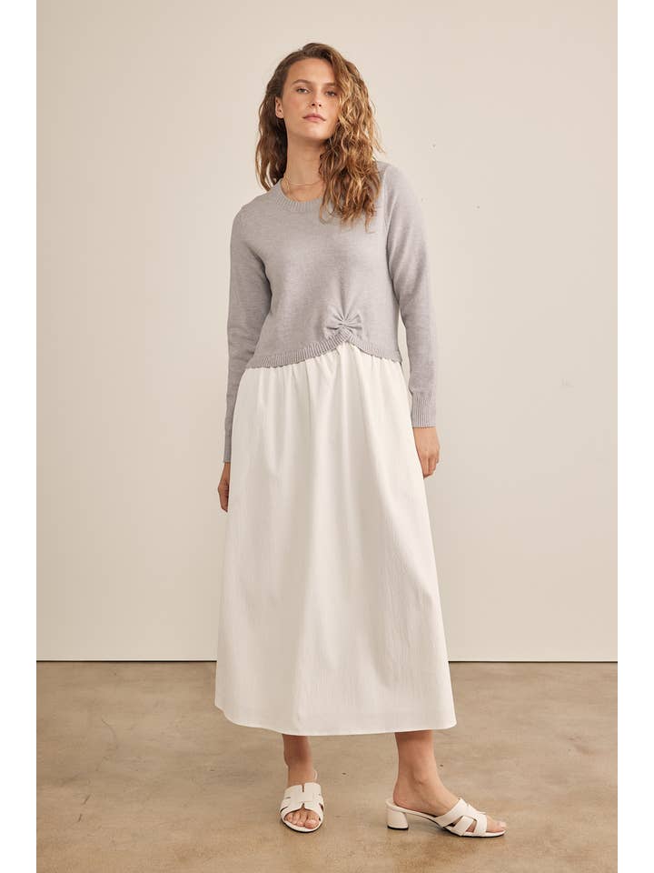 in february - Wholesale Dress - Women's - MIXED MEDIA TWOFER SWEATER MIDI DRESS