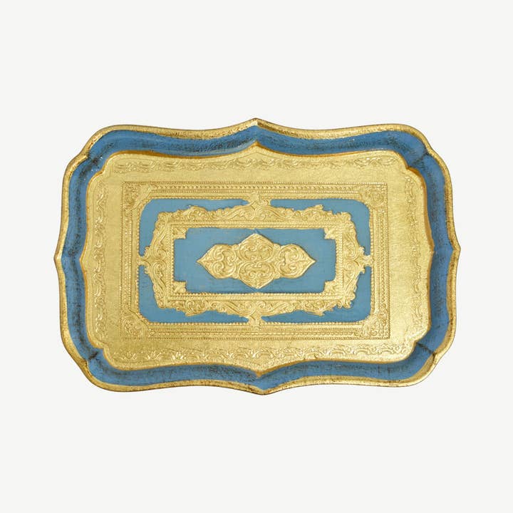 Via Graceffo - Wholesale Decorative Tray - Florentine Carved Wood Rectangle Scalloped Mini Tray1