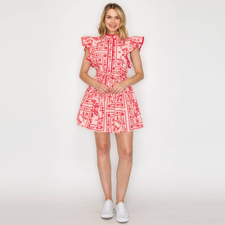 Pink Bandana Print Cotton Mini Dress - LWD2836 for wholesale by LoveWednesday