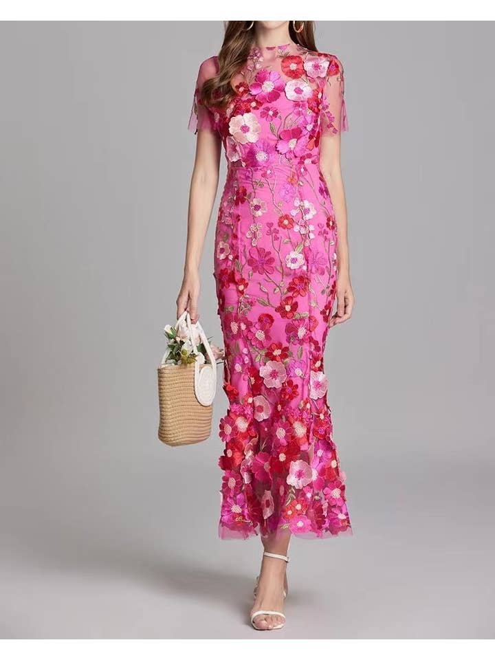 Productseeker - Wholesale Formele jurk - Dames - DR0270Y elegante avondjurk met bloemen in mesh en visstaart15