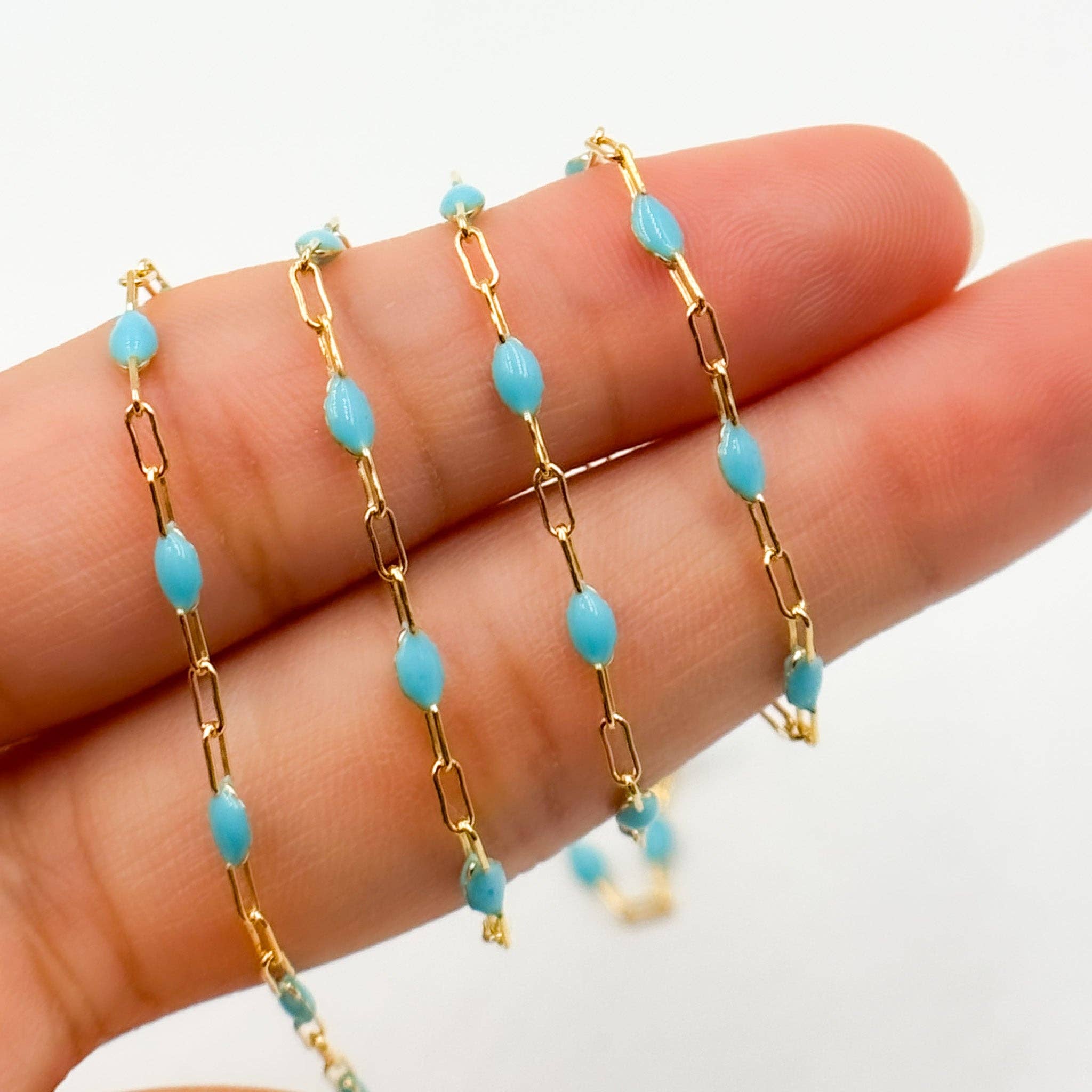 Tresor Jewelry Inc. - Wholesale Link & Chain Necklace - V250-TURGF. 14k Gold Filled Turquoise Color Enamel Satellite Cable Chain0