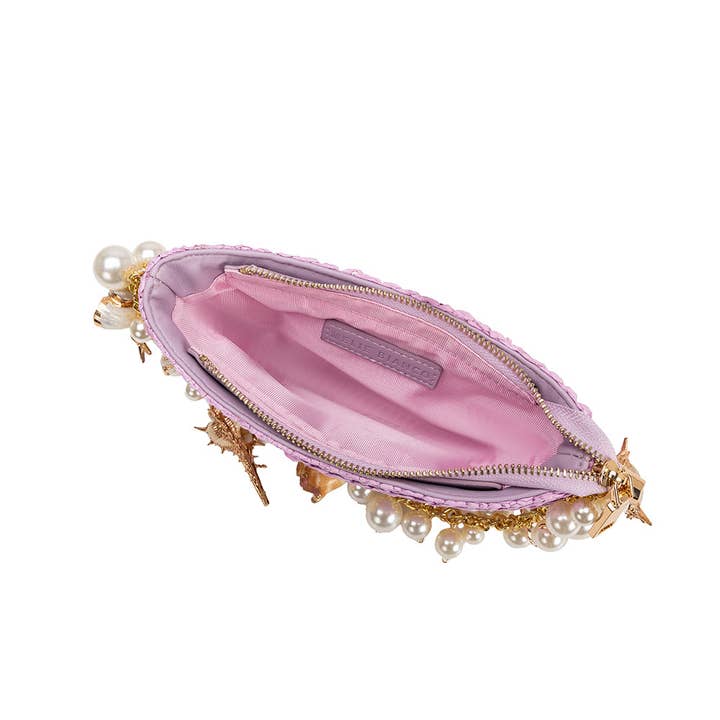 Melie Bianco - Wholesale Top Handle Bag - Women's - Isla Lavender Small Shells Straw Top Handle