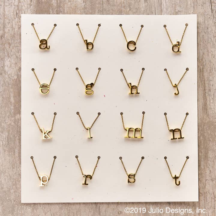 Julio Designs - Wholesale Pendant/Charm Necklace - Spice Lowercase Initial Charm Necklace in Glass Jar - Gold