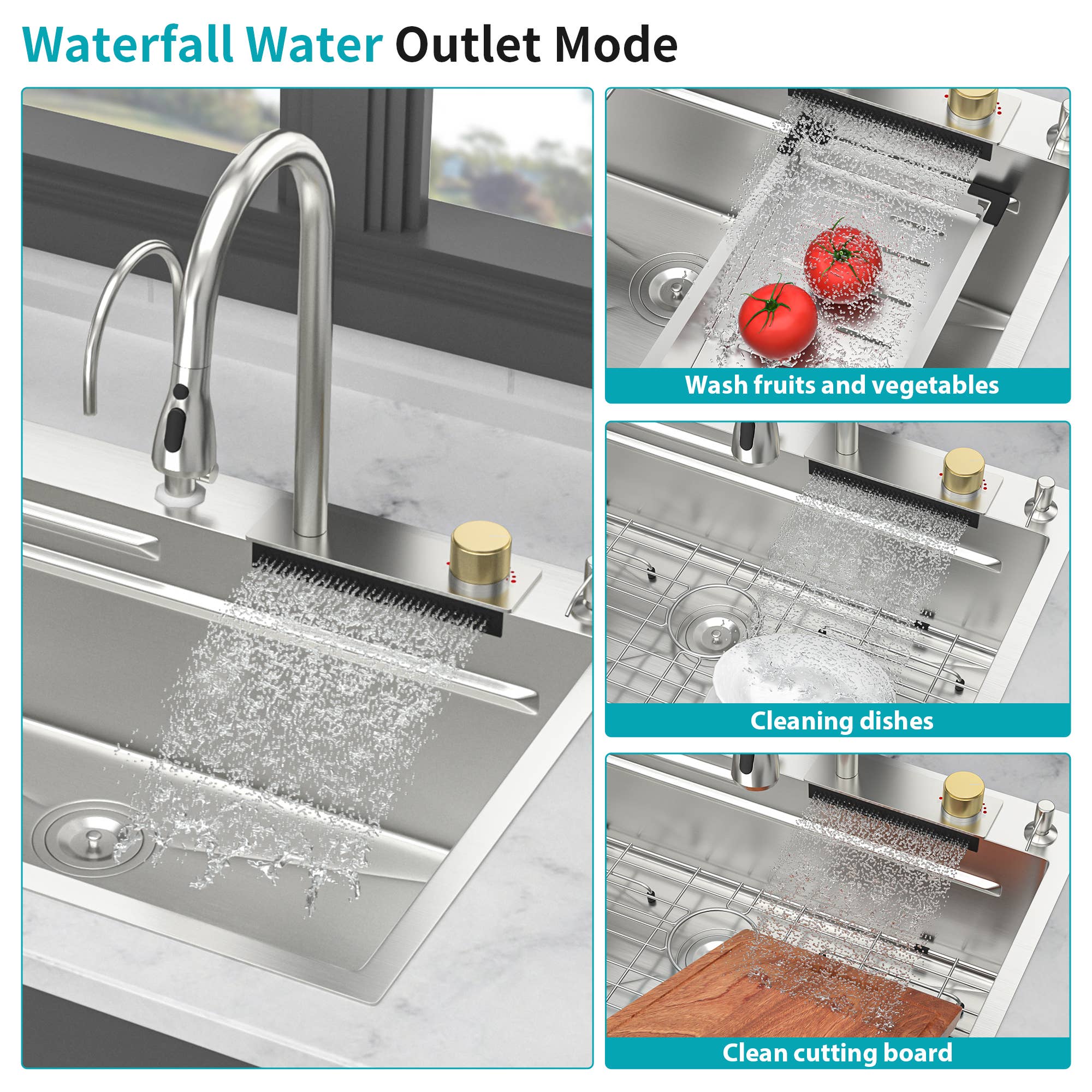 39F Inc. - Vente Appareils électroménagers - Évier de cuisine encastré en acier inoxydable de 33" (Nickel brossé/Canon)12