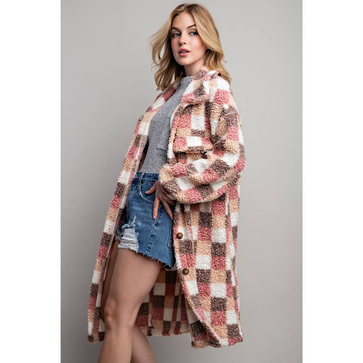 Sweet Generis - Wholesale Jacket - Women's - PLAID TEDDY OVERSIZE JACKET