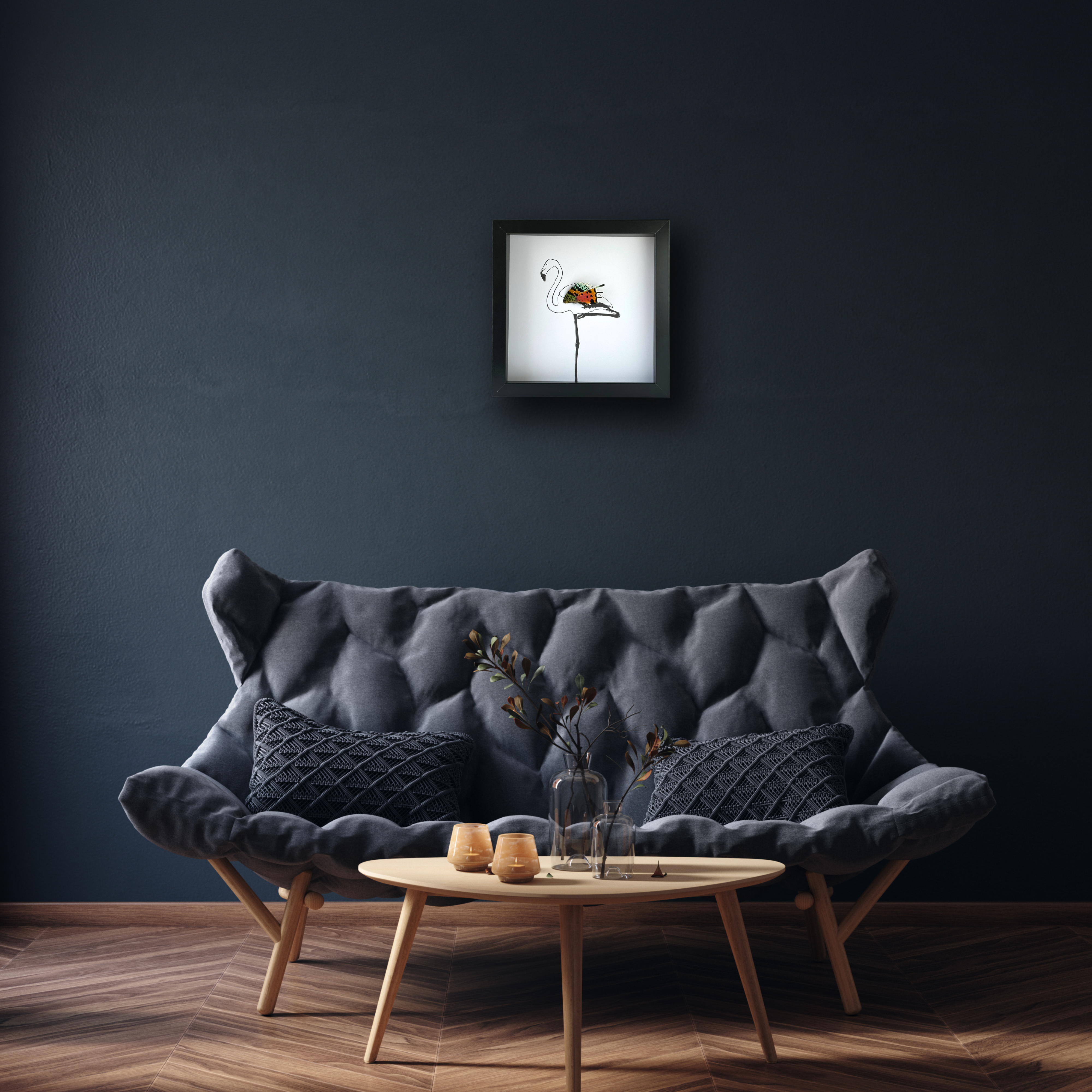 Isms - Wholesale Wall Accent - Single Flamingo Standing Framed Art with Real Butterfly Wing5