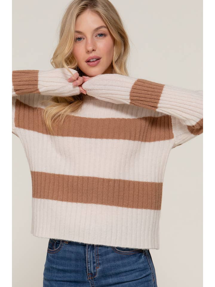 42POPS - Wholesale Knit Sweater - Women's - ' Round Neck Stripe Sweater