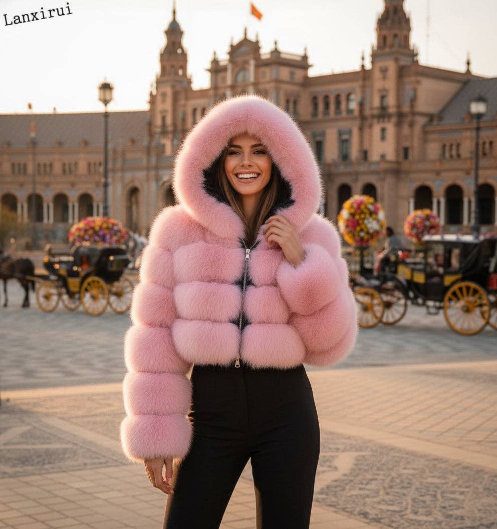 EMMA WU DESIGN – wholesale Fur/faux fur coat – Women's – EMMA WU SELECTION Short long-sleeve faux fur coat with hood6