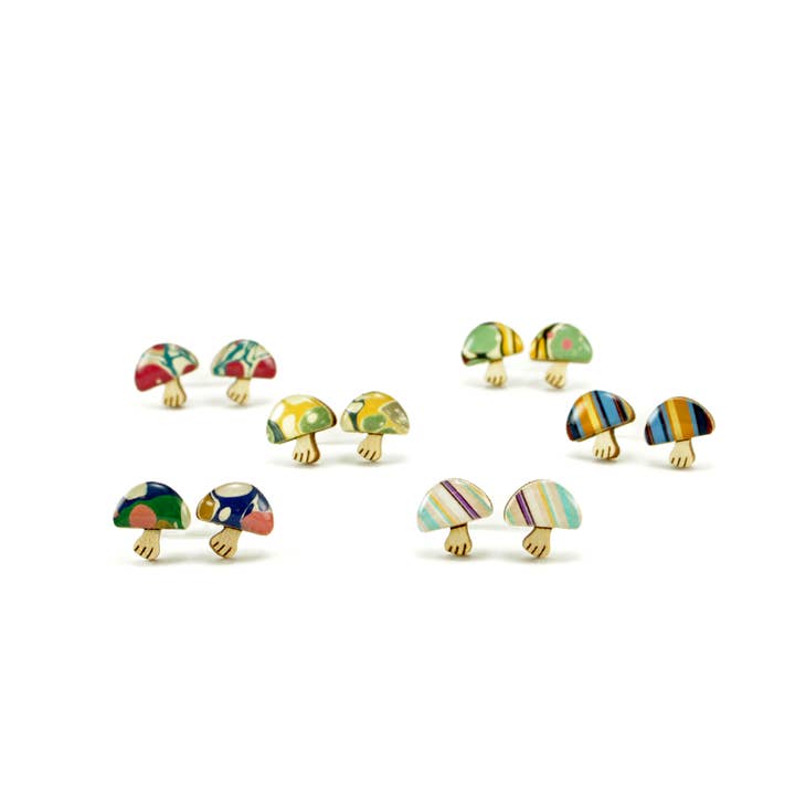 Marble mushroom titanium stud earrings for wholesale by autumn + tree