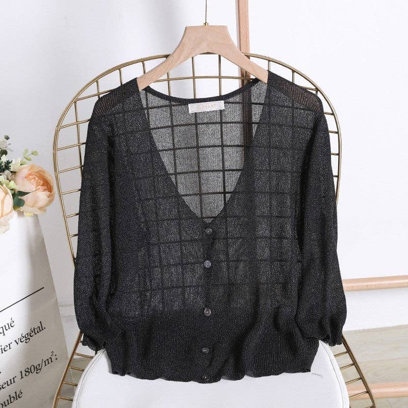 FurDecoration - Venta al por mayor Cárdigan - Mujer - Cardigan ultraligero de punto corto con mangas tres cuartos11