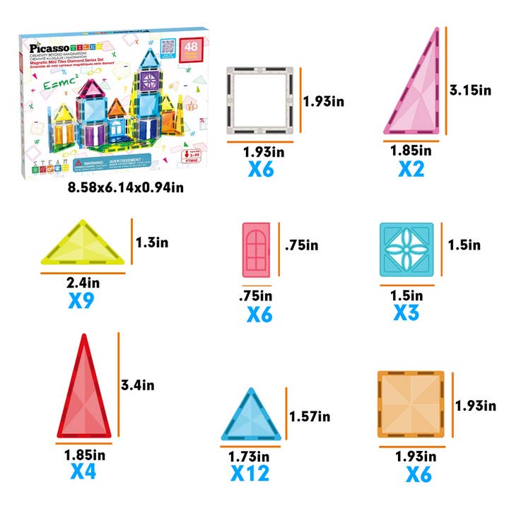 PicassoTiles - Wholesale Toy Set - Kids - PicassoTiles 48 Pieces Travel Size Magnetic Tiles Toy