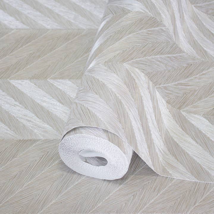 Walloro Luxury Embossed Wallpaper - Wholesale Wallpaper - Cream Shiny Chevron Wallpaper, Deep Embossed Luxury Shimmering Geometric Pattern Wall Paper