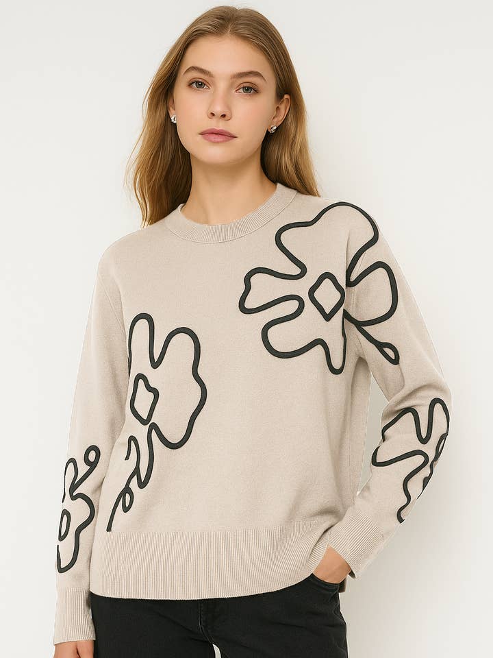 SOFT KNIT JUMPER WITH CONTRASTING FLORAL LACE DESIGN for wholesale by Lucy Sparks