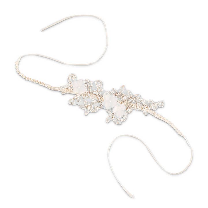 Embroidered Appliqué Bridal Garter - Ivory for wholesale by Weddingstar Inc.