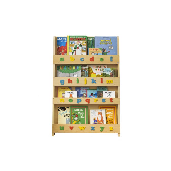 Tidy Books Bookcase Natural Wood w/ Rainbow Letters for wholesale by Hape Toys