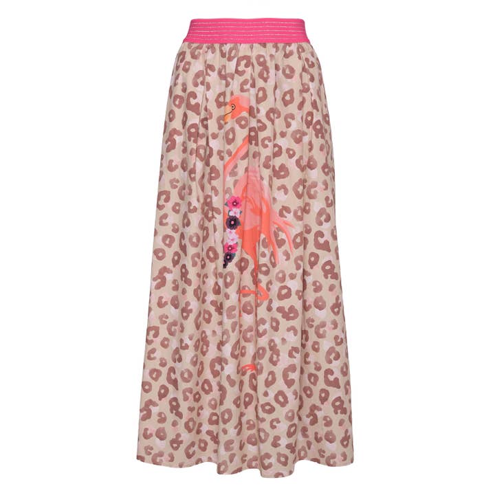 Rock Bella-kjol med LeoHeart och Flamingo-tryck i Taupe för wholesale av cute stuff GmbH